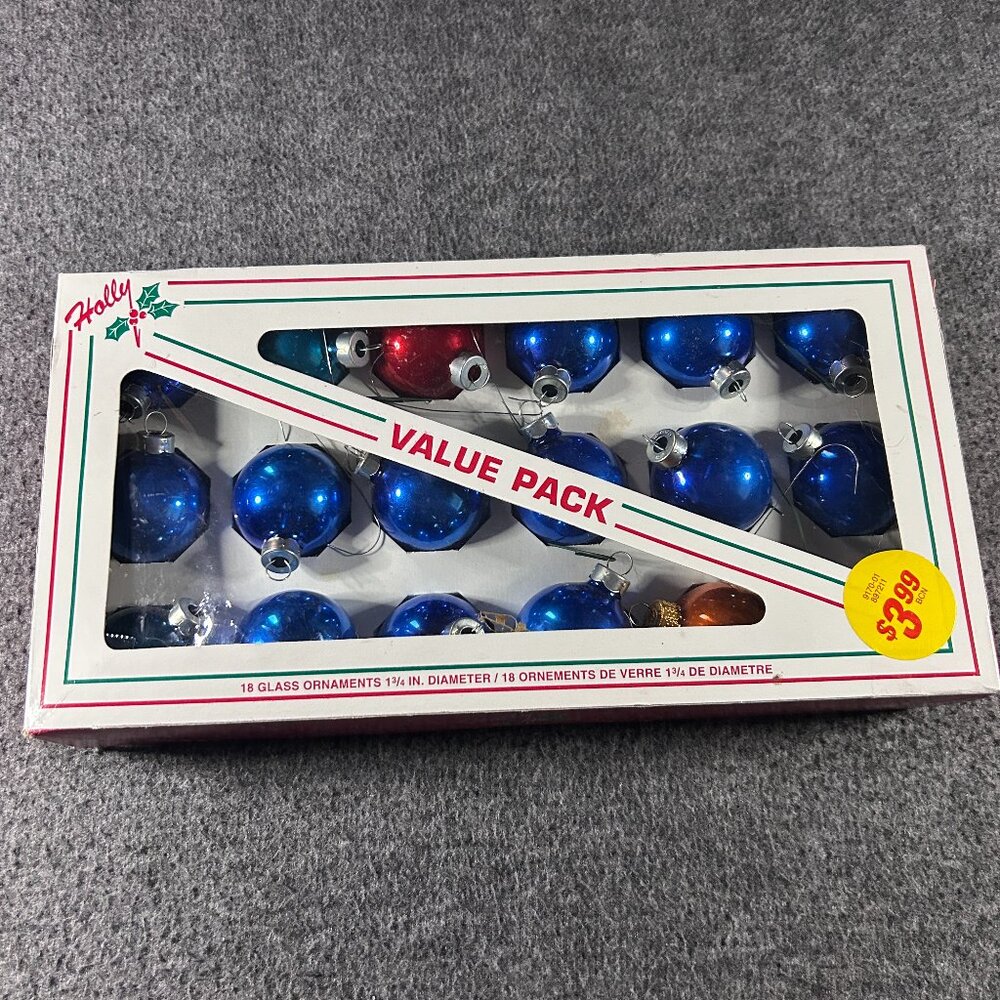 Vintage Rauch Glass Christmas Ornaments Blue Red 1-3/4" Ball Set‎ of 18